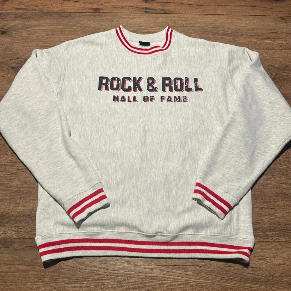 Champion Rock & Roll‎ Hall of Fame Gray Red Reverse Weave Sweatshirt Mens Large